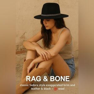 Rag & Bone Black Fedora Hat 3” brim / 5” brim